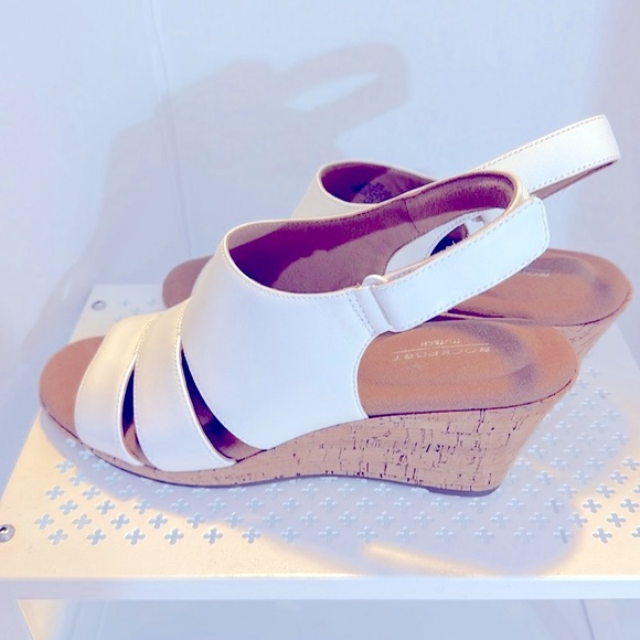 Rockport TruTech White Leather Wedge Heel Sandals Size 9 M Velcro Closure - Picture 5 of 11